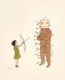 marcel-dzama-untitled-girl-shooting-arrows-into-monster